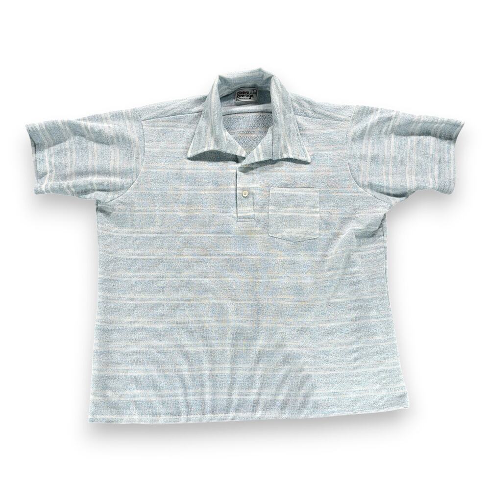 Vintage Pennshire Polo Shirt Adult 2XL XXL Blue White Knit Striped Big Man 70s